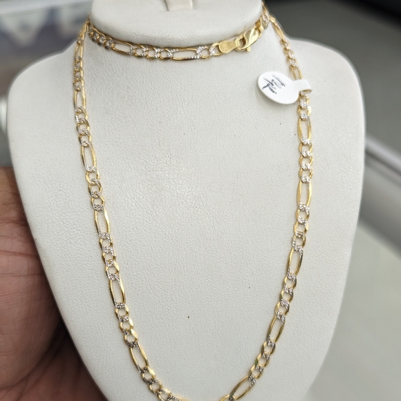 14kt Real Solid Gold Figaro Diamond Cut Chain 3.7mm 18 inches